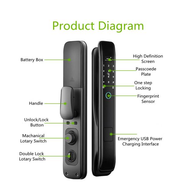 4200MAH Lithium Battery Auto Alarm Fingerprint Door Lock Classical Black