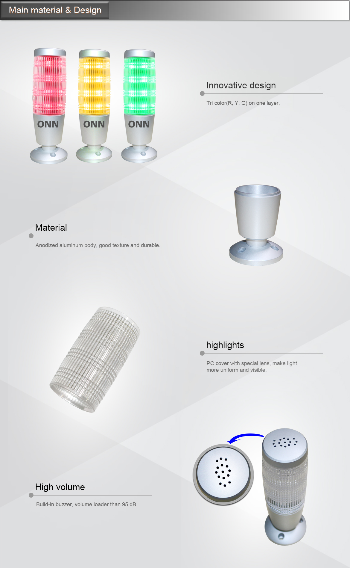 ONN-M4H Indicator LED Warning Light With 95dB Buzzer Aluminum Body For Machinery