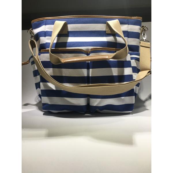 Strips Printing Toddler Diaper Bag Totes , Portable Baby Nursery Bag Canvas