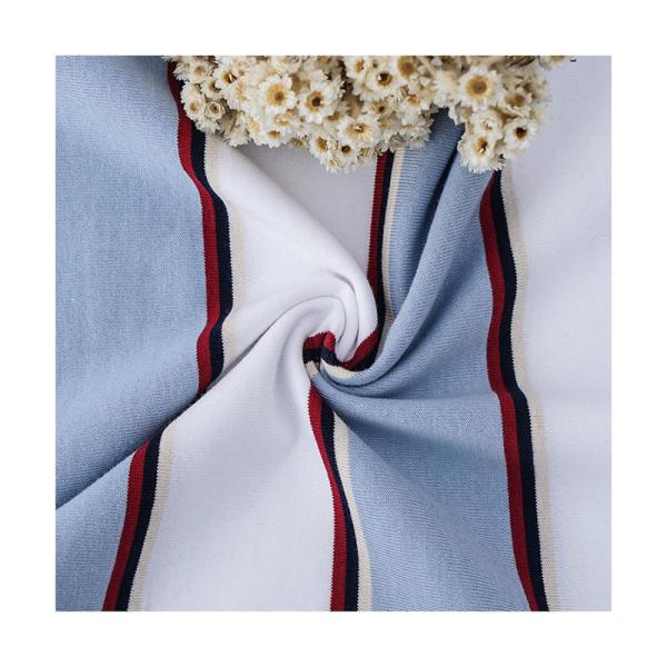 100% Cotton Striped T Shirt Fabric , Soft Double Yarn Cotton Striped Fabric