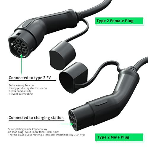 Aluminum Alloy 32A Type 2 To Type 2 EV Cable With Silver Plated Connector Contact