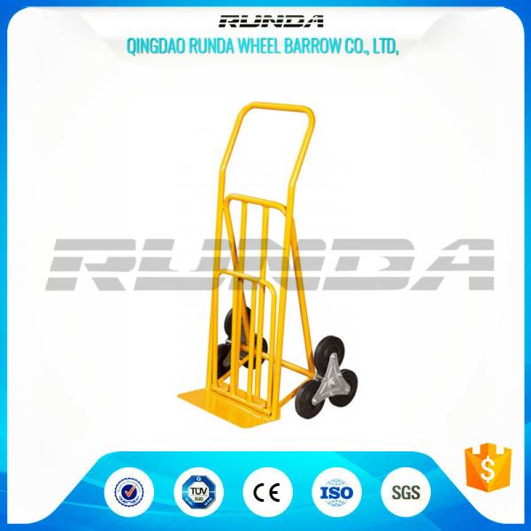 Yellow Powder Coating Hand Truck Dolly Six Tires 200mm Toe Plate For Shopping