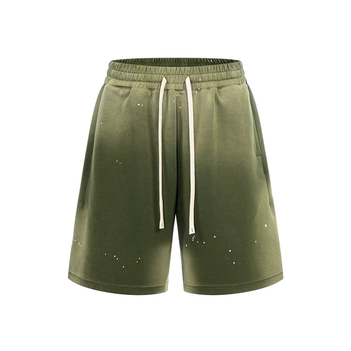 Washed Drawstring Knee Length Shorts Gradient Cotton Blend Stretch Shorts Vintage