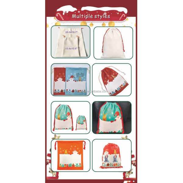 ZELOYAUT Sublimation Blanks Santa Sacks 2025 Gifts Packaging Stocking Santa Claus Bag Canvas Christmas Drawstring Gift Bags