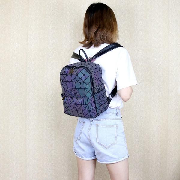 Geometric Rhombic Luminous Color-Changing Material Student Schoolbag Korean Version Male And Female Couple Backpack