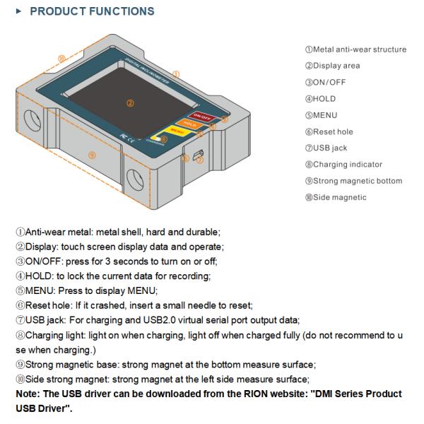 IP54 USB2.0 High Accuracy Digital Inclinometer with 3.7V Charging Lithium Battery