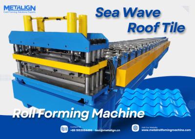 Sea Wave Metal Roof Tile Roll Forming Machine With Hydraulic Punching And Chain Drive