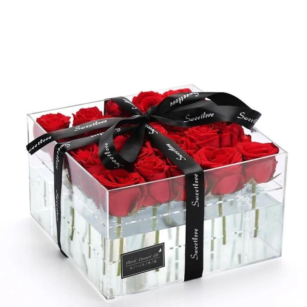 Factory Price Clear Acrylic Box OEM/ODM Transparent Preserved Rose Acrylic Box With Drawer
