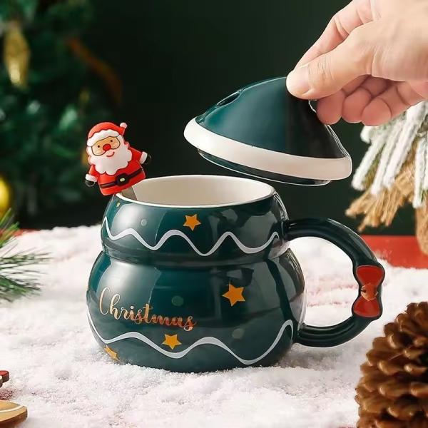 Christmas Tumbler Present WITH LID Porcelain Santa Claus Ceramic Coffee Mug Gift Set