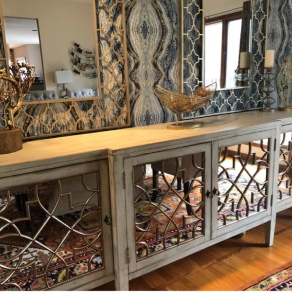 Black Mirror Credenza Cabinet Sideboard Organizer Set For Living Room TV