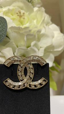 Double C Wheat Sheaf Brooch Light Gold Handmade With Diamond