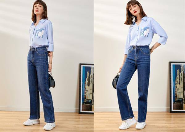 Wide Leg Dark Wash Womens Denim Jeans , XS - XXL High Waist Flare Jeans