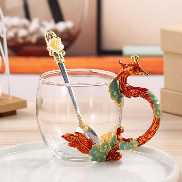 Dragon 9cm Height Custom Tea Cup With Spoon As Promotional Gifts