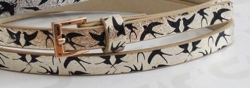 Metallic Shiny PU Childrens Designer Belts For Kids With Black Birds Printing In 1.10cm