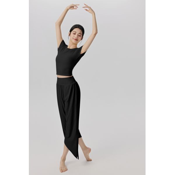 Light Blue Soft Modal Short Sleeve Top and Asymmetrical Cropped Pants Yoga Set for Women's Workout and Loungewear