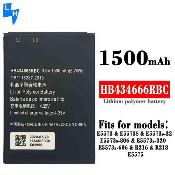 Bateria para telemóvel HB434666RBC para Huawei E5573 E5573S E5575 3.8V 1500mAh Original e de longa duração