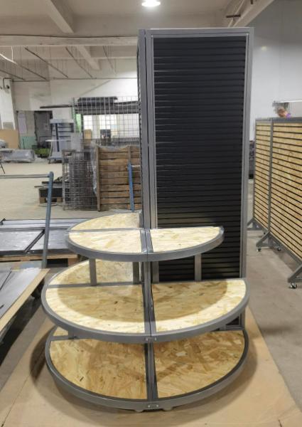 Multi Tiered Three Levels Custom Display Rack Modular Display Rack Black And Natural Color