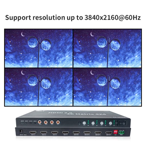 4K60 HDMI Matrix Switch 4 in 4 Out with HDMI 2.0 Support for Multi-Screen Control