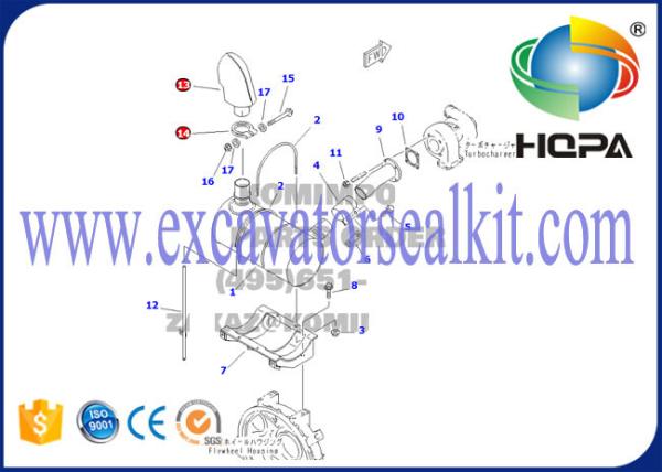 Durable PC120-6 Excavator Engine Parts S4D95L-1 Muffler Exhaust Pipe