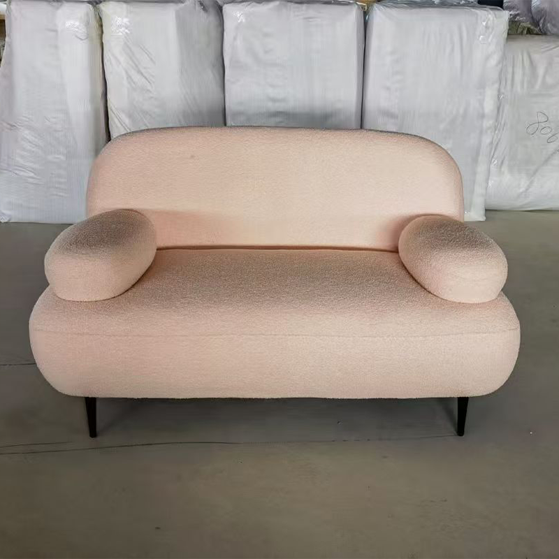 Luxury Double Seat Framed Sofa Modern Eco-Friendly Tufted Lamb Wool Fabric Sponge Leisure Straight Row Living Room Villa