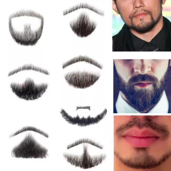 Full hand-woven fake beards, seamless men's fake mustaches, human hair-like fake eyebrows, and sideburns for film and television props