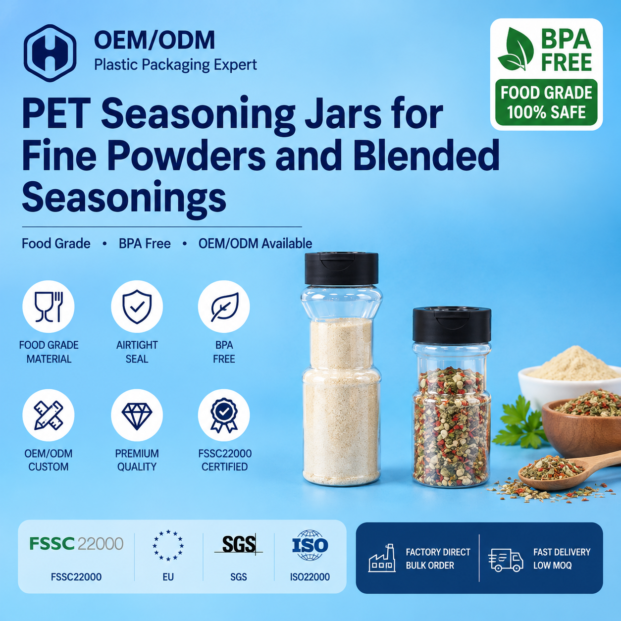 PET Seasoning Jars For Fine Powders And Blended Seasonings