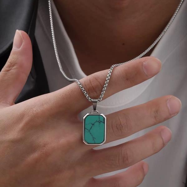 Joyería de colgante de turquesa y circón de plata personalizada con material de acero inoxidable