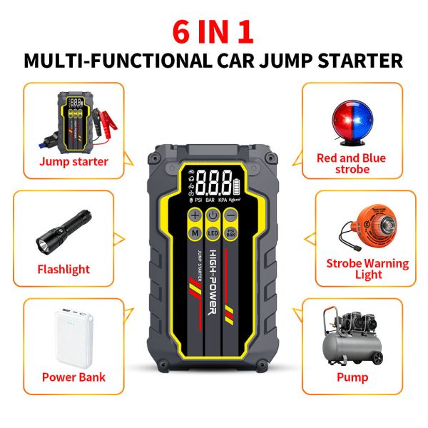 8000mAh Emergency Car Jump Starter 12 Volt With Air Pump Compressor 150PSI Tire Inflator Jump Starter Booster Pack