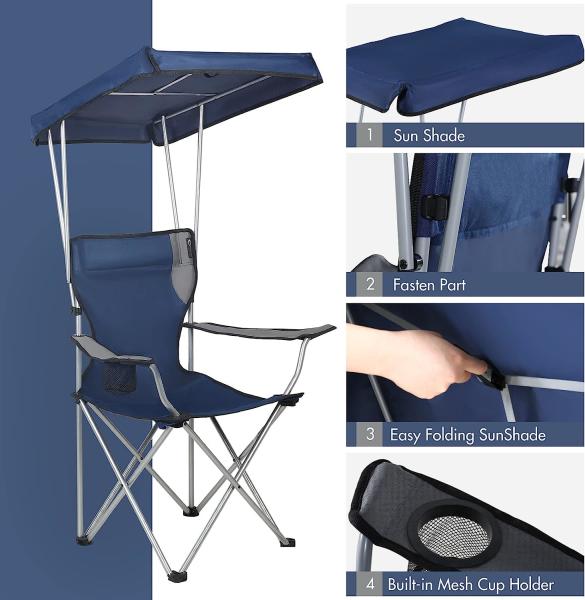 Camping Folding Chair With Umbrella, Recliner Chairs, Beach Chair Adults Camping Chair High Back with Umbrella