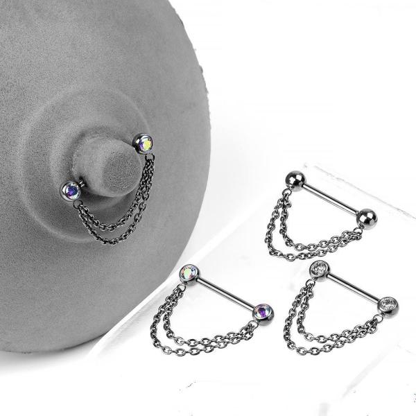 5mm Threadless Titanium Nipple Jewelry Titanium Nipple Rings Chain Barbells