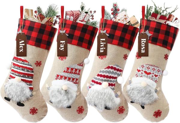 Christmas Stockings 4 Pack 18 inch Large Kids Stocking Bags Hanging Socks for Christmas Decor Decorations