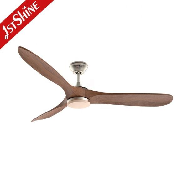 Ventilador de teto com controle remoto inteligente com 3 lâminas de madeira natural e material de corpo de lâmpada de metal
