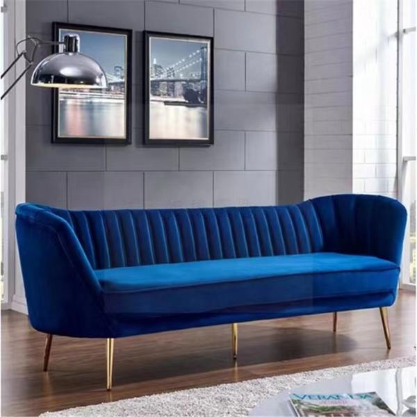 Modern Living Room Navy Blue Velvet Sofa Hotel Lobby Curve Arc Velvet Sofa