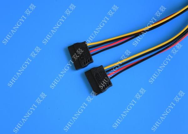 4P Molex To Dual SATA Flat Wire Harness And Cable Assembly Black Red Yellow With Y Cable Adapter