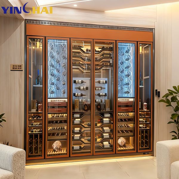 Black Stainless Steel Wine Cabinet with LED Lighting & Glass Doors for Home Bar