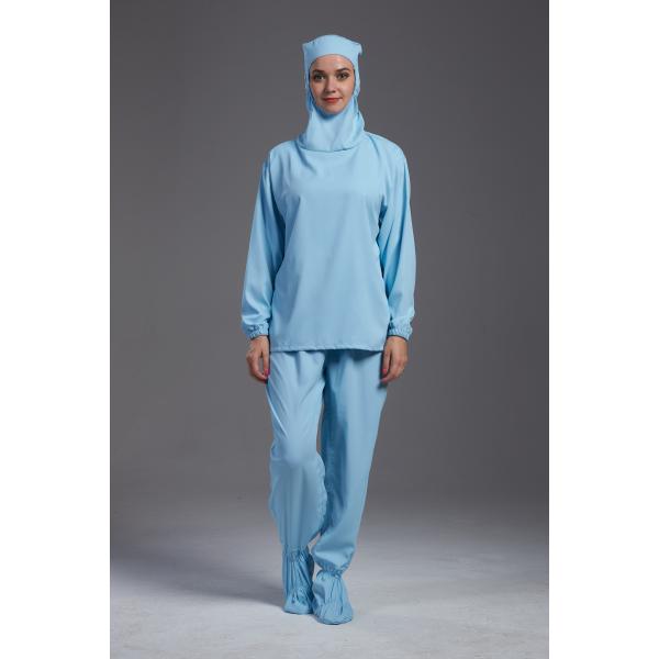 ESD antistatic Reusable blue jacket and pants with hood and shoes cover for class 100 cleanroom