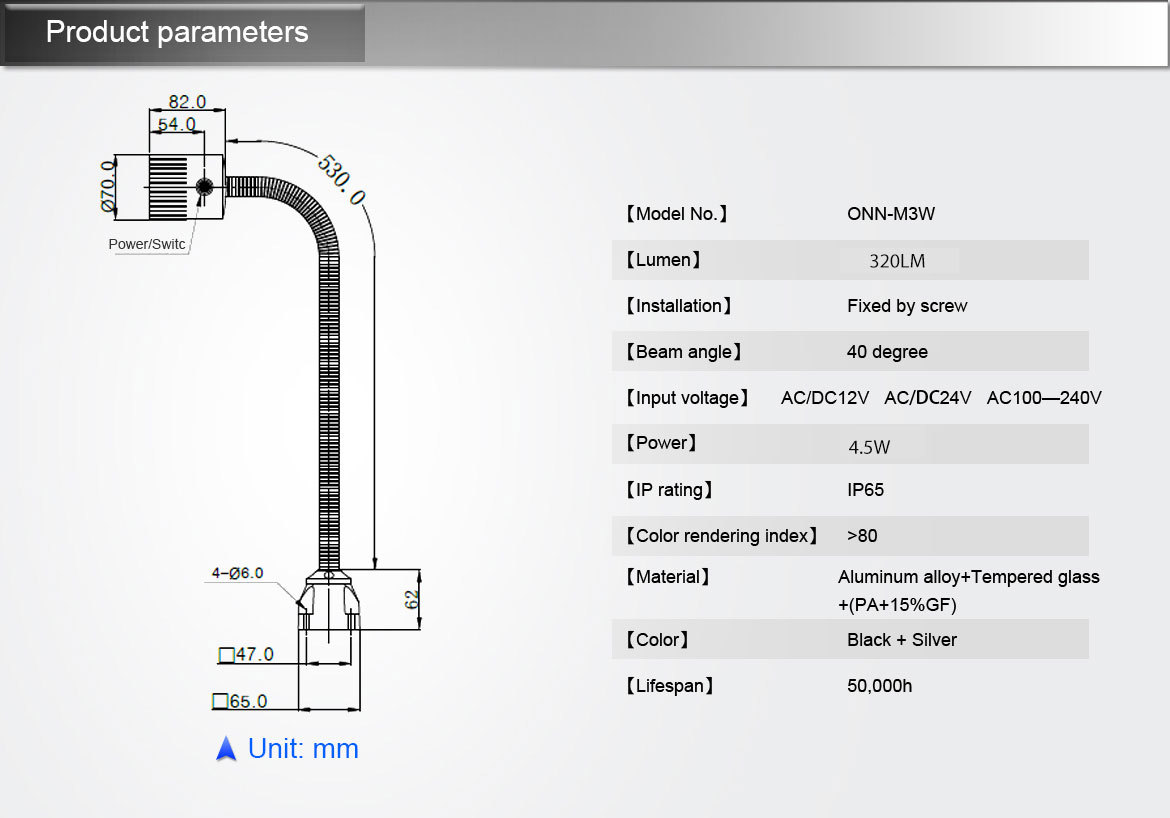 ONN-M3W Industrial Flexible LED Gooseneck Light Work Lamp Multi Voltage For Workstations