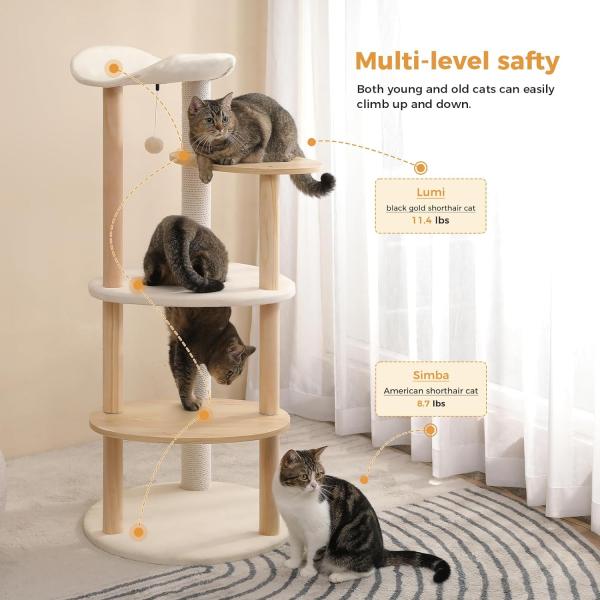 Customized Size 51 Inches 5-Level Cat Tree Cat Tower Activity Center With Scratching Posts Beige