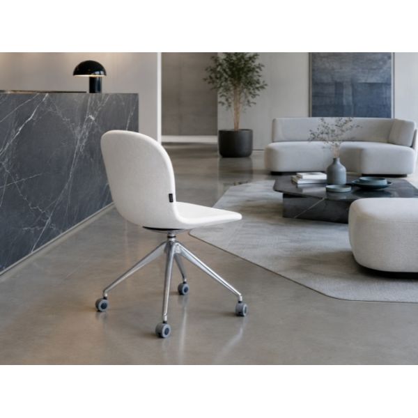 Compact Upholstered Task Chair With Swivel Rolling Polished Aluminum Four Star Base