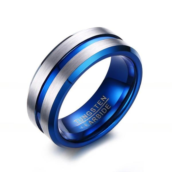 Évaluation par un tiers 8 mm Brossé Noir Bleu Or Tungstène Anneau en velours bordure simple rainure Hommes Bracelet de mariage Confort Fit