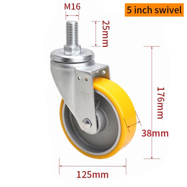 EDL Medium Duty Aluminum Caster 5inch 300kg Threaded by Swivel and Brake type 665S-86A