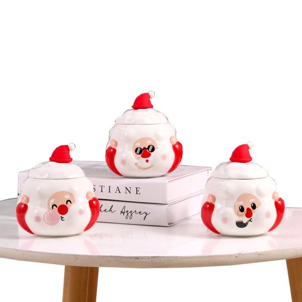 Ceramic Christmas Santa Claus Mug with Lid and Spoon in Color Gift Box Coffee Mugs