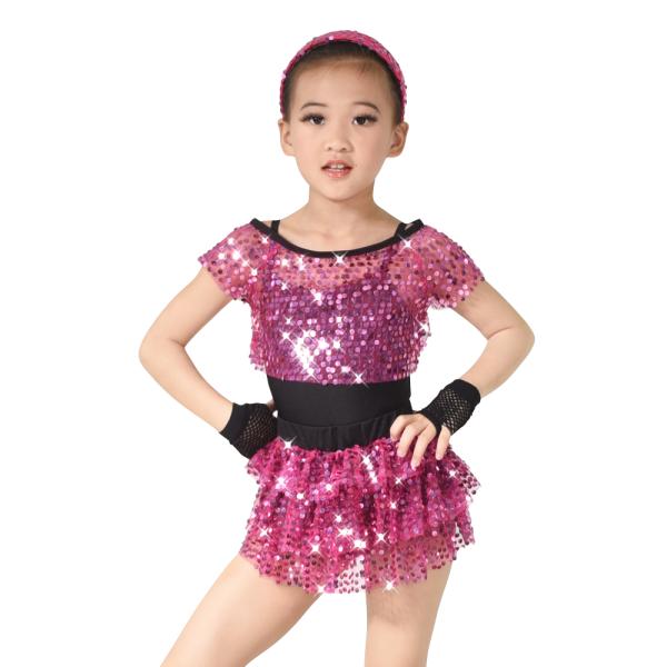 Children Girls Dance Outfit Sequin Jazz Dance Clothes Sleeveless With Tank Top Tiers Skirt Black Leotard