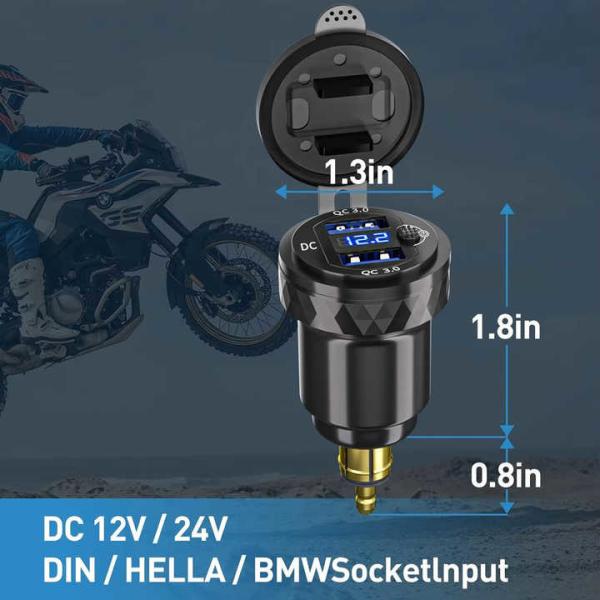 Waterproof QC3 0 36W Aluminum Car Charger Voltage Monitor Switch 12-24V