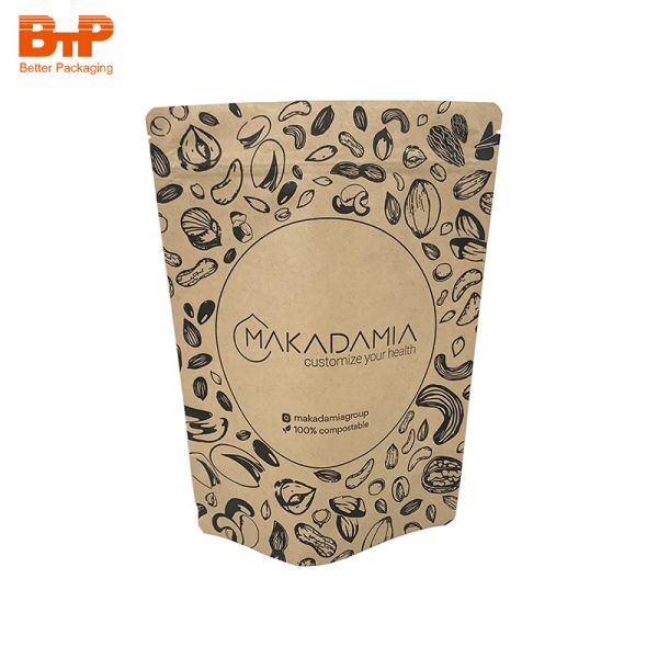 Brown Kraft Paper Stand up Pouches Zipper Resealable Zip Lock Packaging Bag Biodegradable Food Bag Packaging With Window