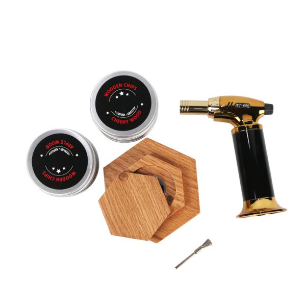 Amazon Venta caliente Whiskey Vino Fumador Bebida Antiguo Premium Fritas de Madera Infusora Coctel Fumador Kit Con antorcha