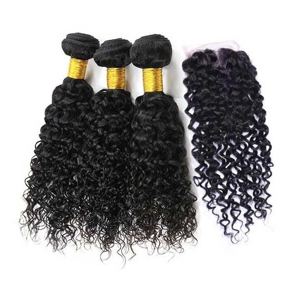 Natural Malaysian Virgin Hair Extensions / Malaysian Curly Hair With Silk Base Closure