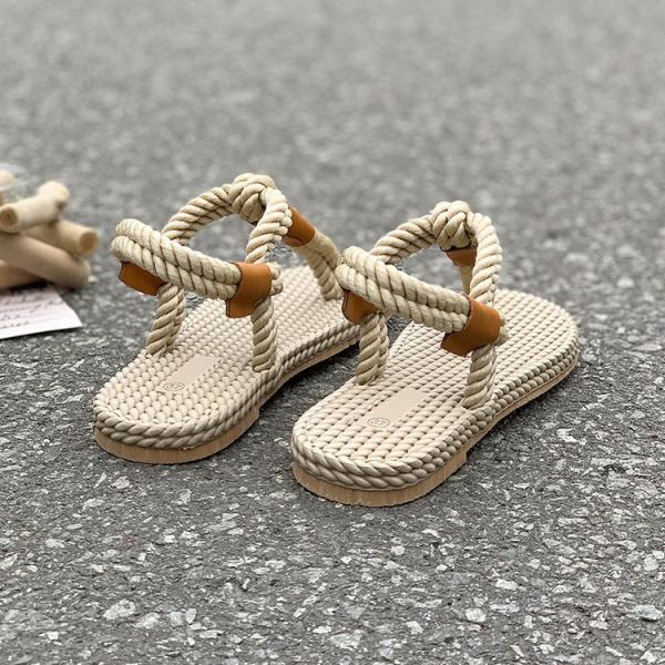 Y-Z Summer Fashion Open Toe Flip Flops Sandal Bohemian Beach Casual Large Size Women Roman Grass Woven Thong Sandals