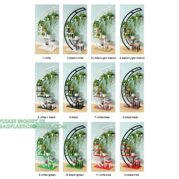 Metal Plant Stand Creative Half Moon Shape Ladder Flower Pot Stand Rack for Home Patio Lawn Garden Balcony Holder