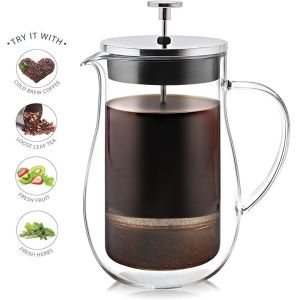 Customized 600ml Capacity Borosilicate Glass Coffee Kettle Double Wall French